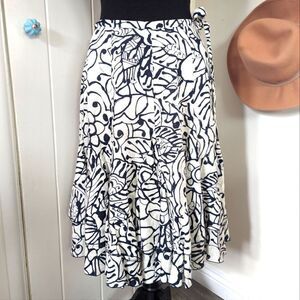 Lafayette 148 Abstract Floral Linen Ruffle Skirt Boho Preppy Cottagecore 2 
